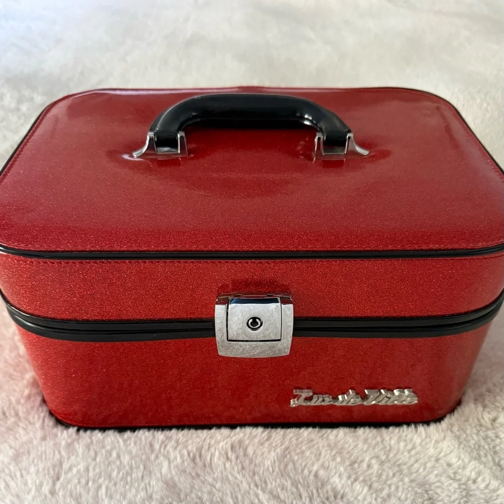 VTG Y2K LUX de VILLE * GO GO Pin-Up Vanity Case Sparkly Cherry Retro Red NOS ππ - Picture 2 of 9